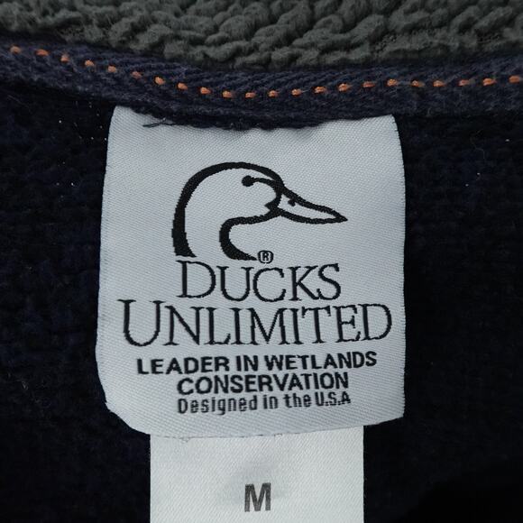 Ducks Unlimited Sweater Mens Medium Blue 1/4 Zip Fleece Preppy Outdoors Pockets - Picture 3 of 14
